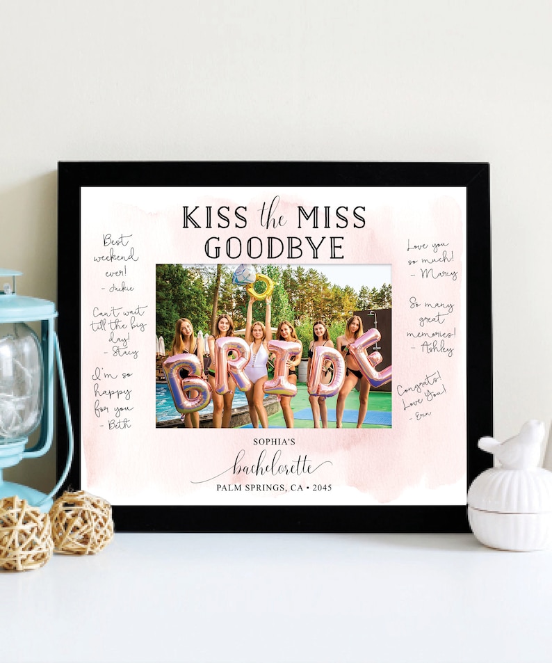 Kiss the Miss Goodbye Photo Mat, Bachelorette Party Keepsake 8x10, Print and Frame, Bachelorette Game, Instant Download, Bachelorette Decor image 4