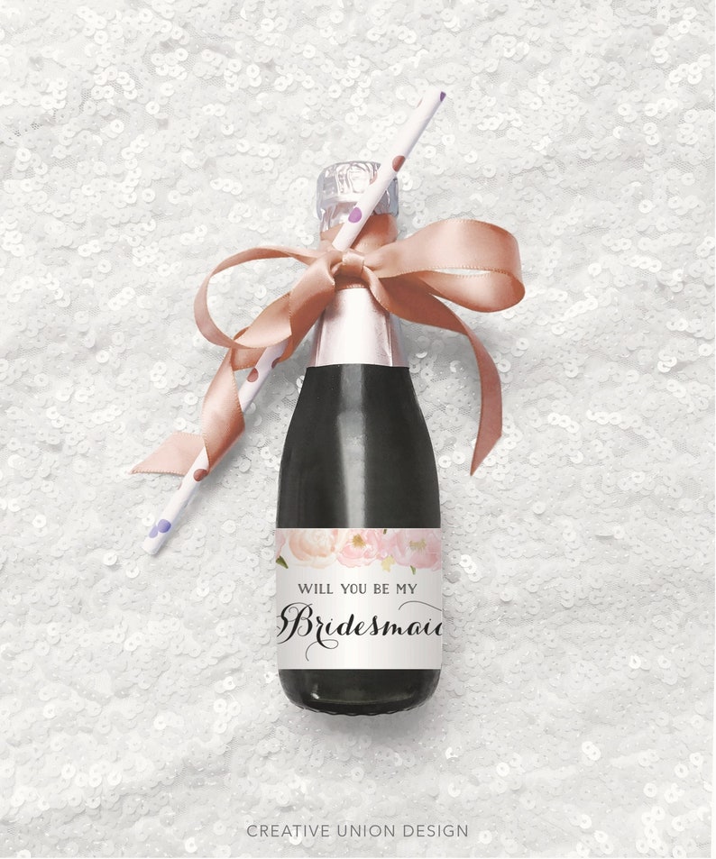 Will You Be My Bridesmaid Mini-Champagne Bottle Labels, Printable Champagne Labels, Bridesmaid Proposal, Gift for Bridesmaid, Maid of Honor image 1