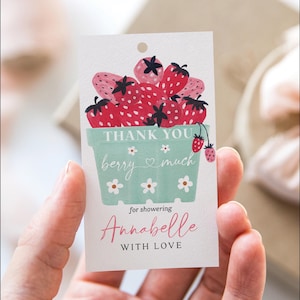 Berry Sweet Baby Shower Favor Tag, Thank You Tag Template, Favors, Berry Sweet Baby Favor Tag, Strawberry Baby Shower, Girl Baby Shower