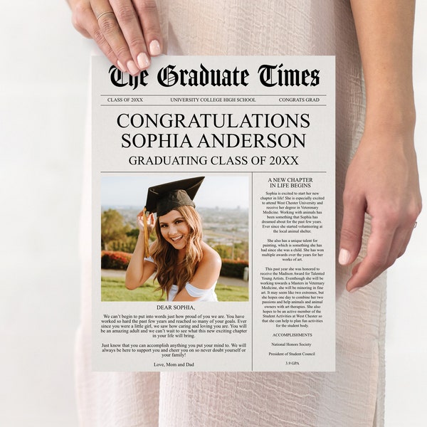 Class of 2024 Graduate Printable Newspaper Keepsake Template, Graduation Gift for Her, Graduation Gift for Him, Graduation Announcement