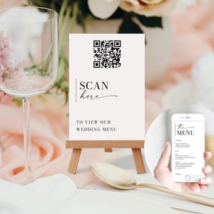 QR Code Menu Template, Scannable Wedding Menu Sign, Scannable QR Code Sign, Wedding Menu Digital, Menu, Download, Minimal Aesthetic, DIY