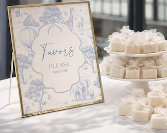 PRINTED & SHIPPED Baby Shower Favors Sign 8x10 | Boy Baby Shower | Toile De Jouy | Safari Baby Shower Decorations