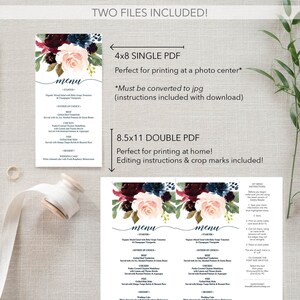 Menu Template Wedding Menu Printable Menu Card Bridal - Etsy