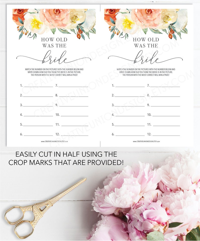 Bridal Shower Game How Old Was The Bride Game Bridal Etsy