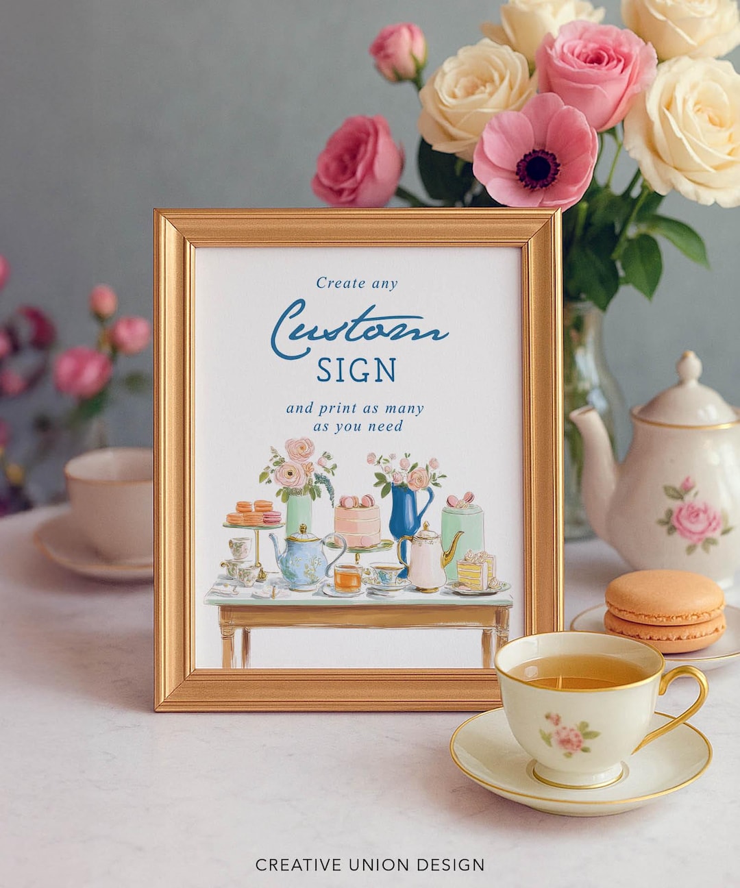 Tea Party Custom Sign Template Editable Bridal Shower Sign Favors Gifts ...