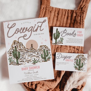 Western Cowgirl Baby Shower Einladung Bundle, Mädchen Baby Shower Invite Set Vorlage, Printable, Danke, Windel Raffle, Bücher für Baby