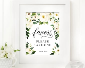 Favors Sign - Please Take One - 8x10 Printable Favors Sign - Bridal Shower Printable - Favor - Favor Sign - Bridal Shower - White Roses