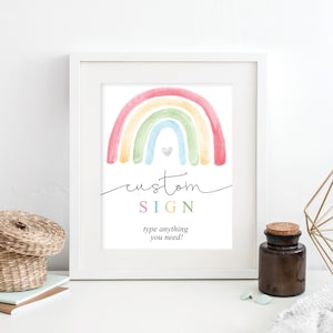 Editable Custom Sign Template, Custom Baby Shower Sign, Favors, Gifts and Cards, Boy Baby, Girl Baby, Printable Table Signs, Boho Rainbow