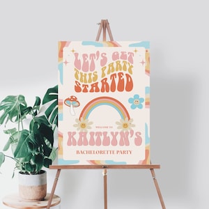 Dazed And Engaged Bachelorette Party Welcome Sign Template, Bachelorette Welcome, Bachelorette Decorations, Instant Download, 70s, Hippie