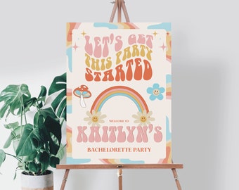 Dazed And Engaged Bachelorette Party Welcome Sign Template, Bachelorette Welcome, Bachelorette Decorations, Instant Download, 70s, Hippie