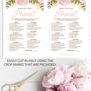 What's On Your Phone Bridal Shower Game Pink Peony Printable Shower Games Baby Shower Game Instant Download Phone Game image 2