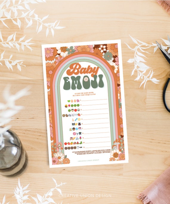 Groovy Baby, Baby Book Emoji Game, Girl Baby Shower Games, Emoji