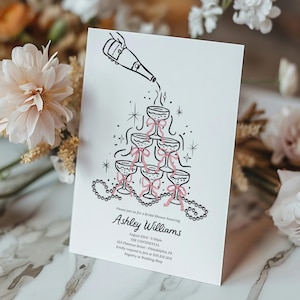 Hand Drawn Bridal Shower Invitation Template, Pearls & Prosecco Bridal Shower, Wedding Shower, Whimsical Bridal Shower Invite, Custom Bridal