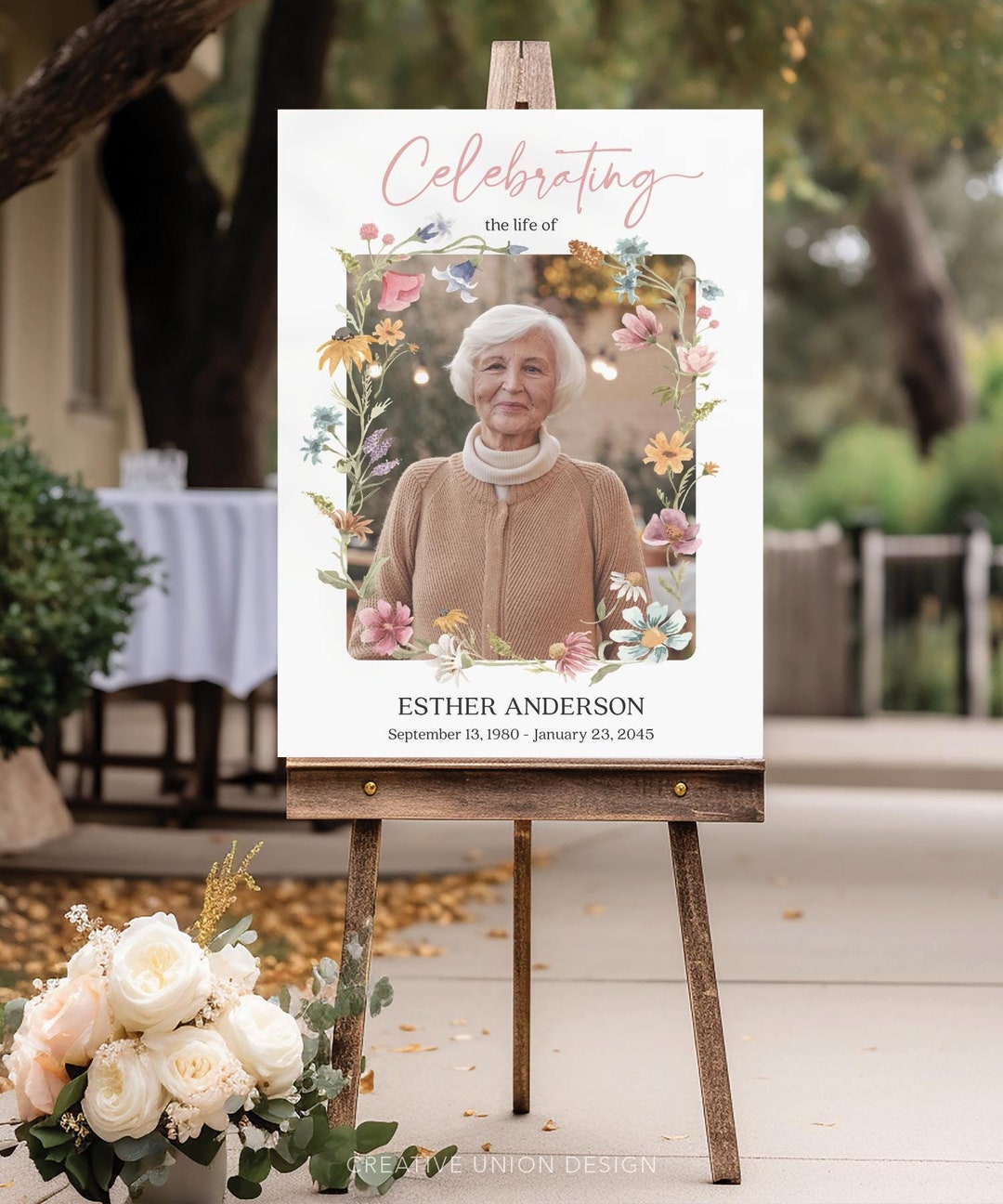Funeral Memorial Sign, Celebration of Life With Picture, Wildflower ...