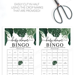 Baby Shower Bingo 60 Game Sheets Baby Shower Games Gender Neutral Baby Shower Instant Download Tropical Monstera Greenery image 2