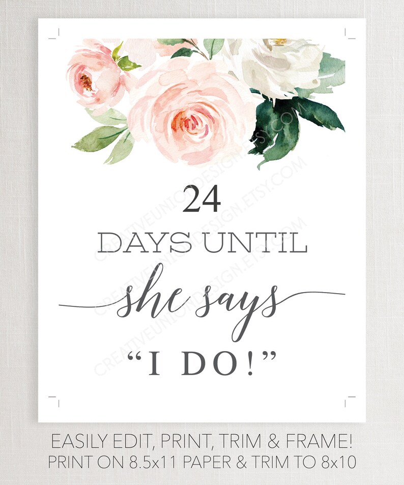 Bridal Shower Sign Editable Days Until She Says I Do Sign - Etsy