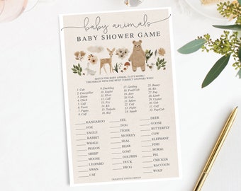 Woodland Baby Animals Baby Shower Game, Baby Shower Games, Who's My Mama,  Baby Shower, Instant Download, Boho Woodland, Animals