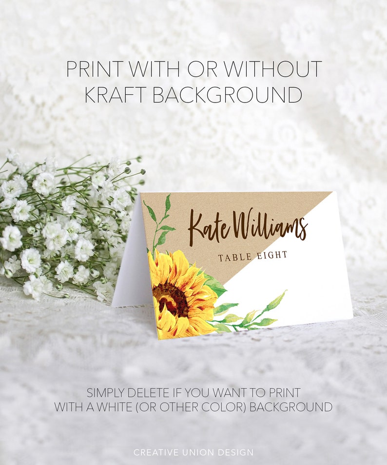 Sunflower Place Card Printable Template Printable Wedding - Etsy