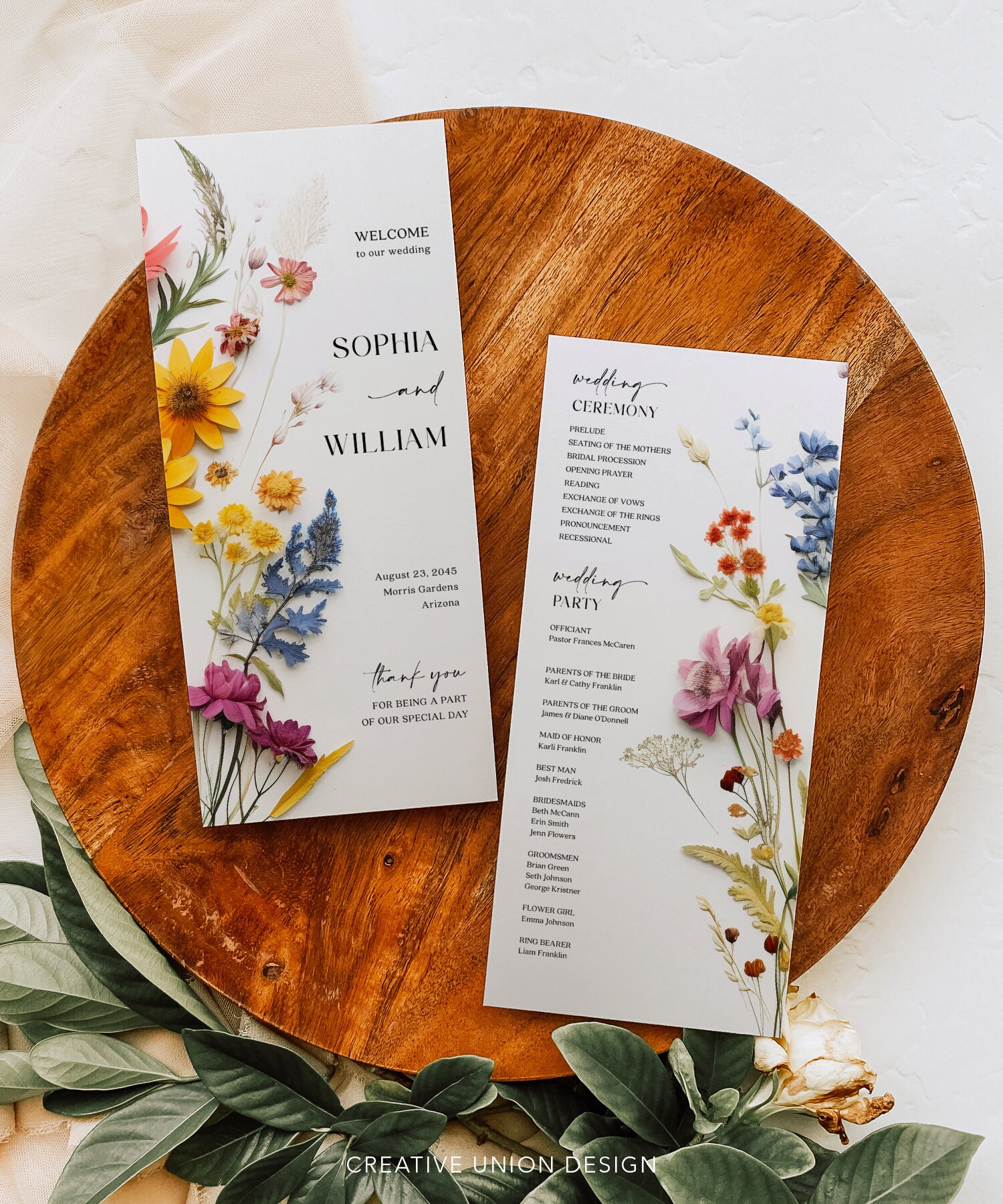Wildflower Wedding Programs Template, Printable Wedding Program, 4x9 ...