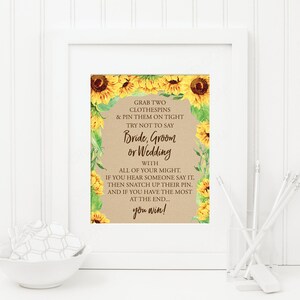 Clothespin Bridal Shower Game Sunflower Bridal Shower Game Don't Say ...