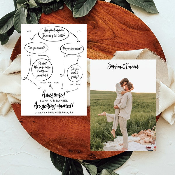 Flow Chart Save the Date Template, Printable Save The Dates, Funny Save The Date, Unique Save The Date, Wedding Ideas, Editable Template