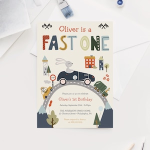 Race Car 1st Birthday Invitation Template, Fast One Birthday Invitation, First Birthday, Editable Digital Template, Instant Download, Beep