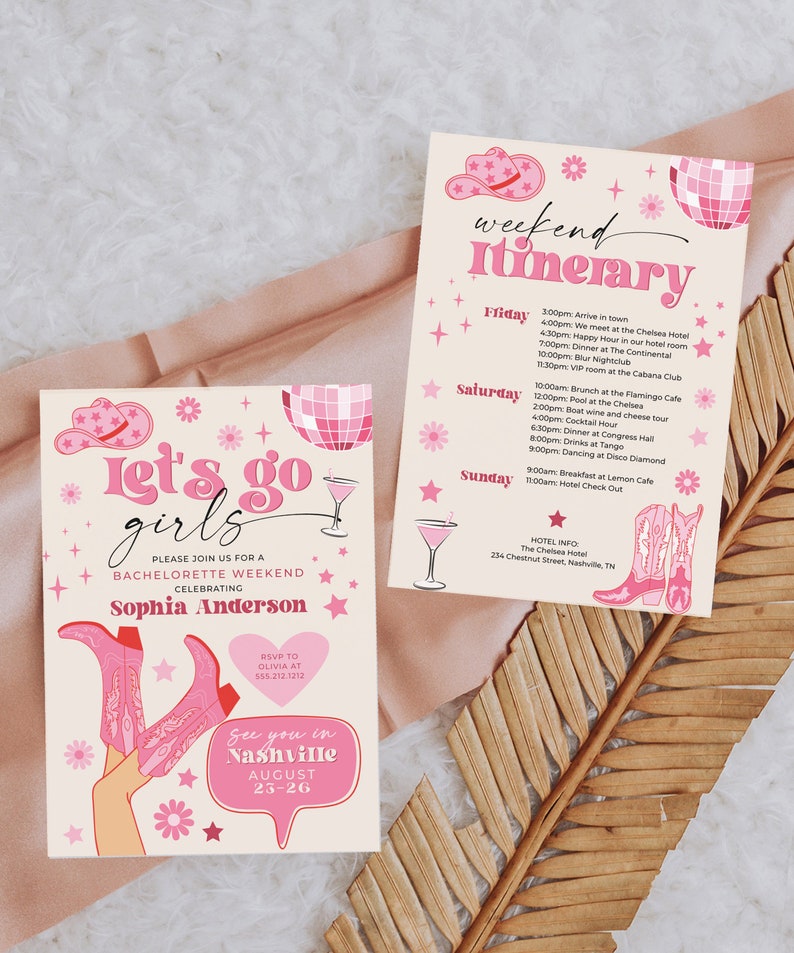 Let's Go Girls Nashville Bachelorette Party Invitation and Itinerary Template, Nash Bash Bachelorette Weekend Invite, Last Rodeo, Country zdjęcie 2