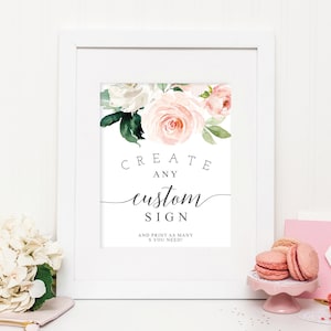Modello di cartello personalizzato modificabile, cartello personalizzato per addio al nubilato, bomboniere, mimosa, regali e biglietti, cartelli da tavolo stampabili, Blushing Blooms, floreale