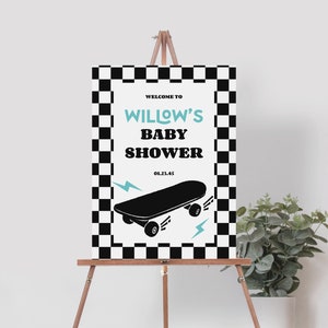 Baby On Board Baby Shower Welcome Sign Template Welcome Baby Shower Skateboard Baby Shower Printable Instant Download Skater Baby Modern