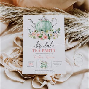 Plantilla de invitación para fiesta de té nupcial, invitación para fiesta de té de despedida de soltera, invitación imprimible para despedida de soltera, brunch nupcial, desayuno nupcial imagen 4