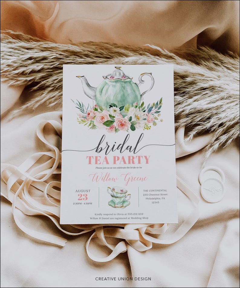 Plantilla de invitación para fiesta de té nupcial, invitación para fiesta de té de despedida de soltera, invitación imprimible para despedida de soltera, brunch nupcial, desayuno nupcial imagen 4