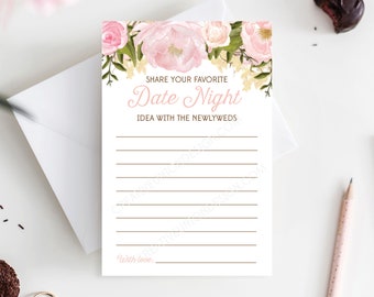 Date Night Ideas - Bridal Shower - Date Night Jar - Wedding Shower - Pink Peony 4x6 Cards and 8x10 Sign Print at Home - Instant Download