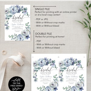 Dusty Blue Bridal Shower Invitation Template, Printable Editable Invite ...