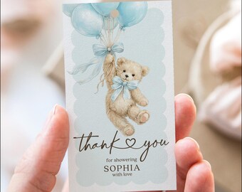 Boy Baby Shower Favor Tags Template Little Bear Editable Thank You Tag Template Teddy Bear Favors Tag Baby Shower Bearly Wait Balloons