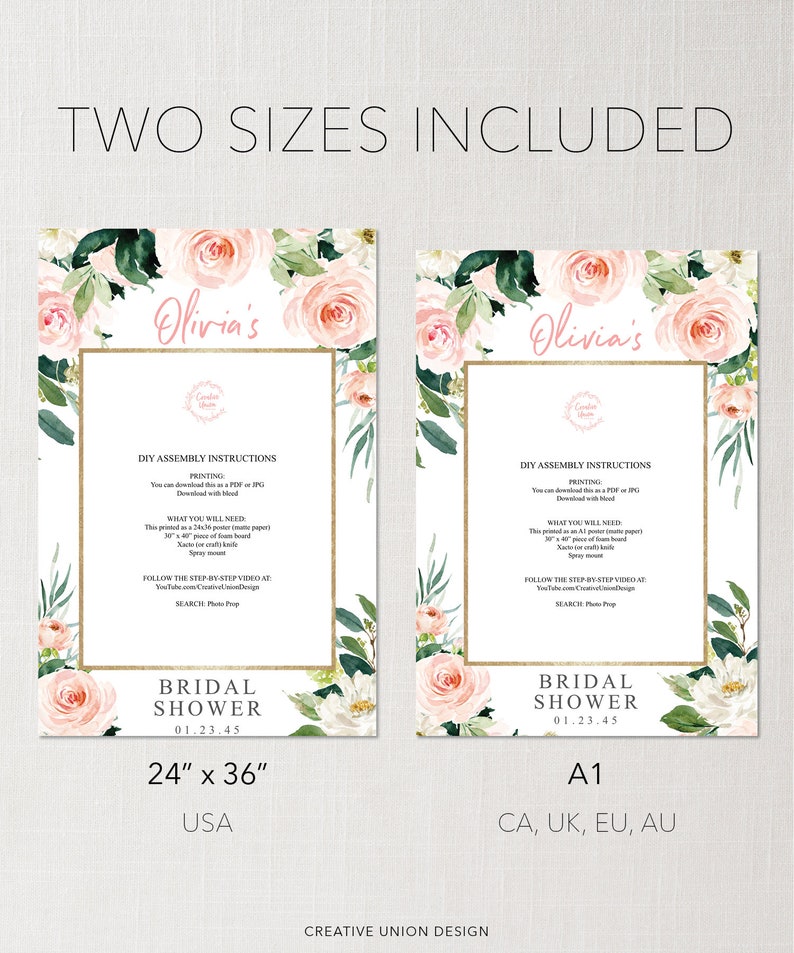 Bridal Shower Photo Prop Frame Template, Editable Photo Prop, Photo Booth, Printable Decor, Airy Blush, Floral, Baby, Wedding, Graduation image 7