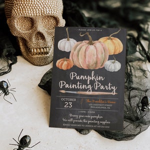 Pumpkin Painting Party Invitation, Halloween Party Invitation, Pumpkins, Retro Halloween, Instant Download, Editable Template, Creative Union Design, Bestseller, Spooky, Hayride, Fall Birthday Party, Pumpkins