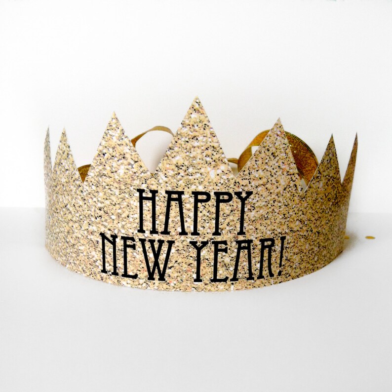 Printable New Years Eve Crowns New Year's Eve Hat Faux Glitter DIY Party Hat Happy New Year Decorations Instant Download Gold image 3