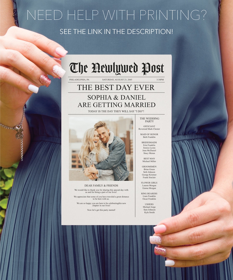 Newspaper Wedding Program Template, Printable Wedding Programs with Timeline, Infographic, Folded Program, Newspaper Editable Template, A4 image 8
