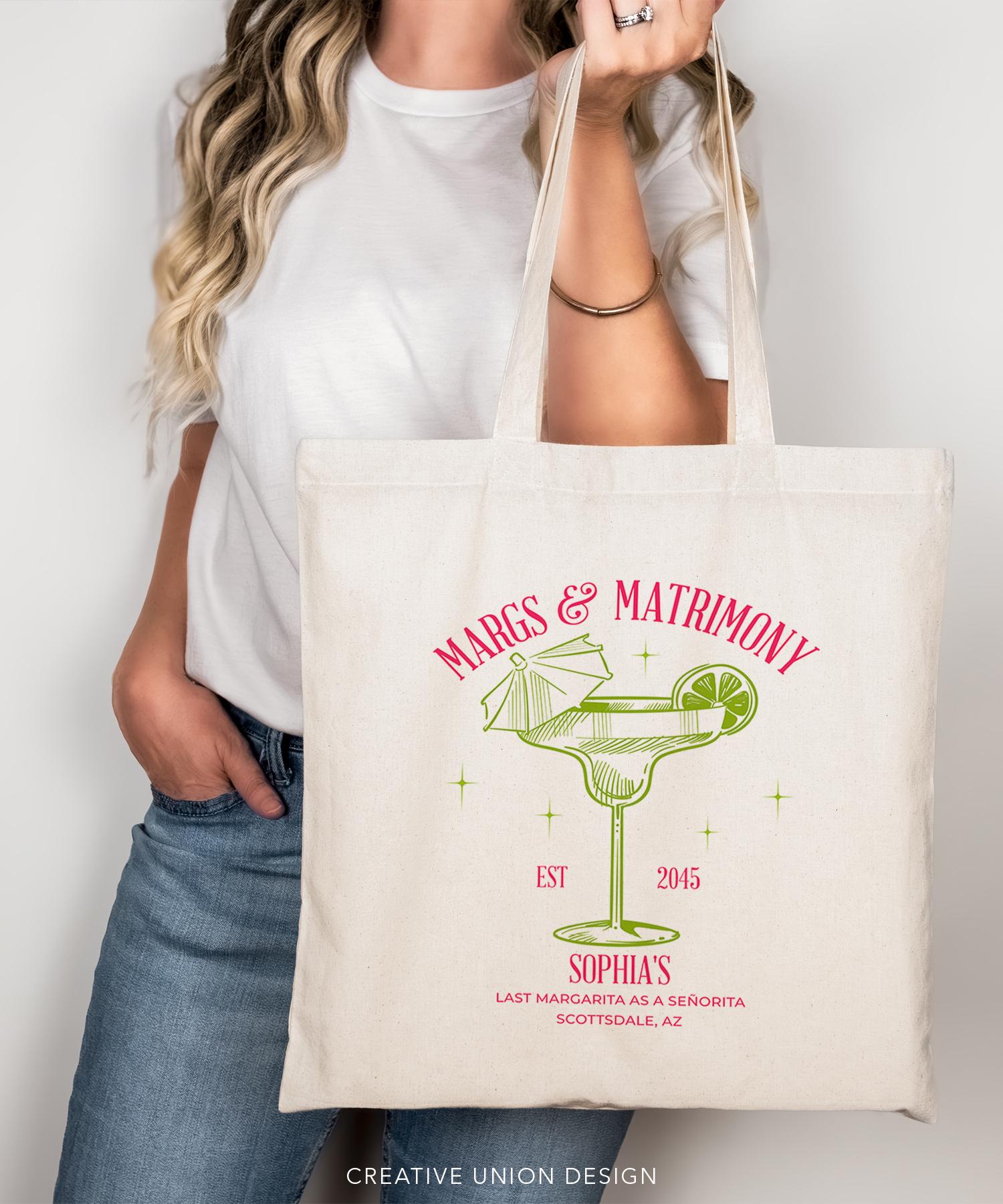 Bachelorette Tote Bags Margs & Matrimony Bachelorette Party Tote Bags Personalized Bridesmaid Gifts Tote Bags Template Custom Gift for Her