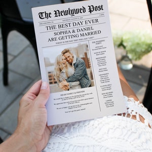 Newspaper Wedding Program Template, Printable Wedding Programs with Timeline, Infographic, Folded Program, Newspaper Editable Template, A4 image 5