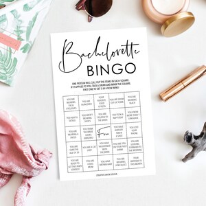 Bachelorette Party Bingo Spiel, Junggesellinnenabschied, Bachelorette Bingo, Trinkspiele, Trinkspiel, 60 Spielbögen, Minimal Schrift