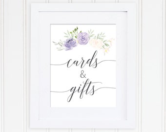 Gifts and Cards Table Sign File - 8x10 Printable File - Pastel Purple Gift Table Sign - Cards and Gifts Printable - Wedding Sign - Lavender