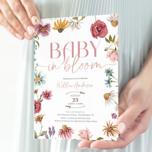 Baby in Bloom Baby Shower Invitation, Girl Baby Shower, Wildflower Baby Shower Invitation, Bohemian Baby Shower, Download, Wildflower Field