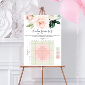 Baby-Dusche Betting Squares Zeichen, Baby-Dusche-Spiel, Baby-Billard, erraten Sie das Gewicht, bedruckbar, errötende Blüten, Aquarell Blumen, hübsch