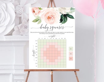 Baby Shower Betting Squares Sign, Baby Shower Game, Baby Pool, Guess The Weight, Printable, Blushing Blooms, Watercolor Floral, Pretty