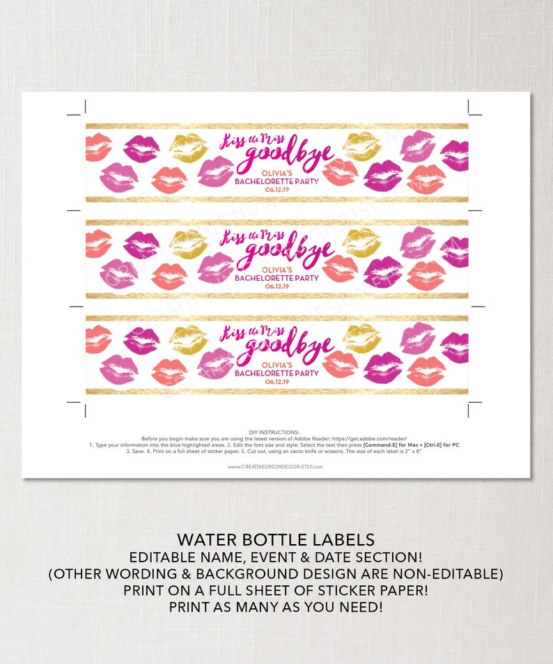 Bachelorette Party Water Bottle Labels Editable Water Bottle - Etsy