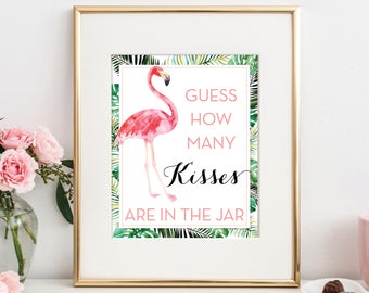 How Many Kisses Game - Flamingo Bridal Shower Game - Kisses Game - Sign and Cards - Wedding Shower - Bridal Shower Games - Printable