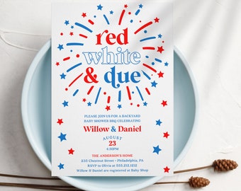 Red White and Due Baby Shower Invite Template Baby Shower Invite Printable Baby Shower Invitation 4th of July Baby Shower BBQ Summer