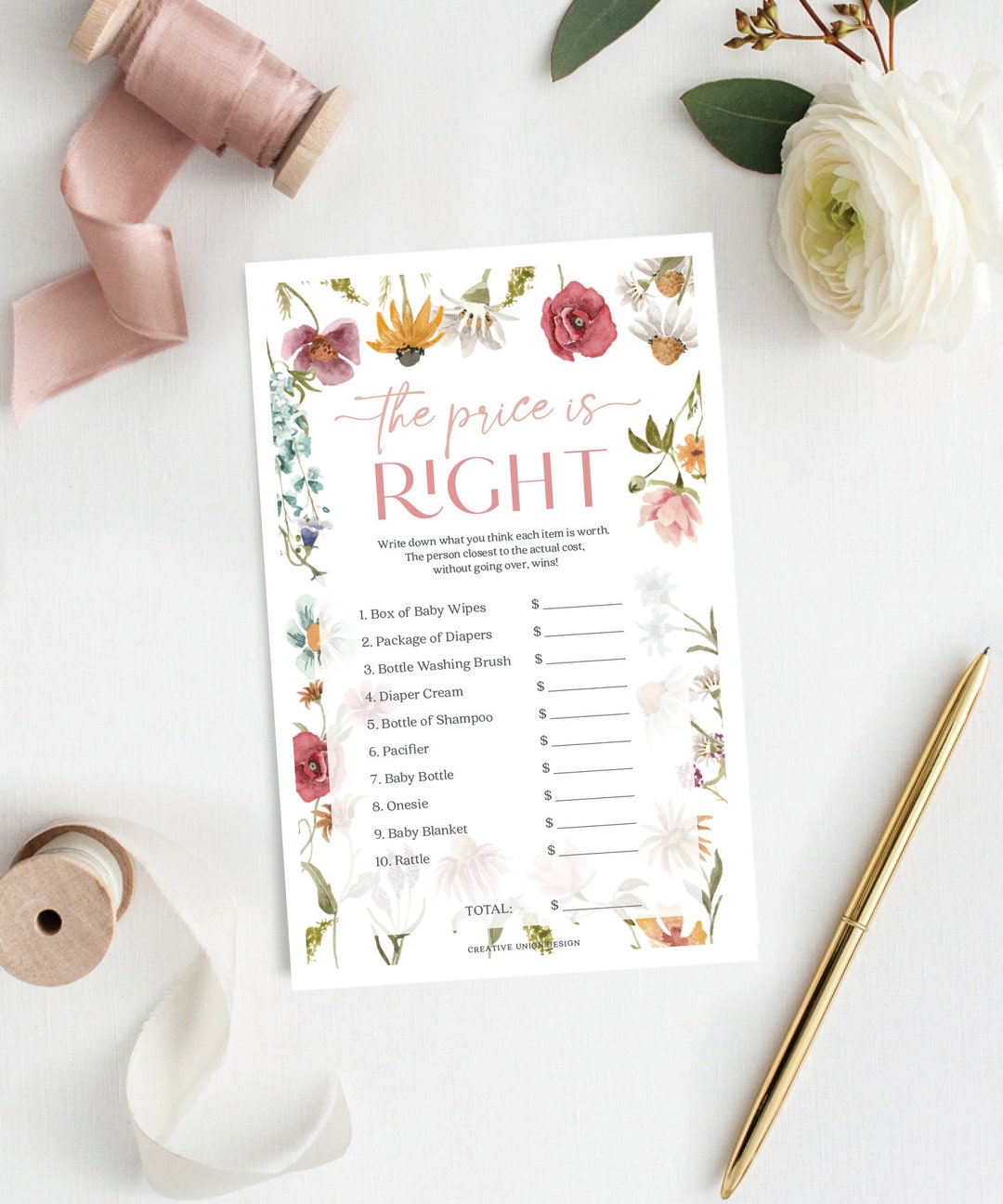 Wildflower Field Baby Shower Game, the Price is Right, Baby Shower