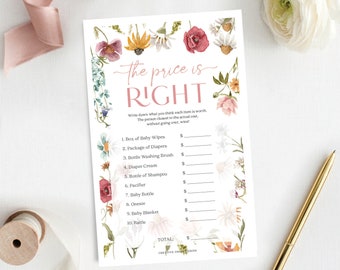 Gioco per baby shower "Campo di fiori selvatici", "Il prezzo è giusto", giochi per baby shower, baby shower boho, download, gioco "Il prezzo è giusto"
